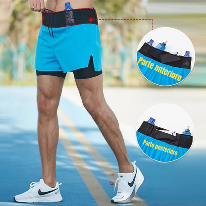 DROMO - Pantaloncino Running 2-in-1 con Tasche Multifunzionali