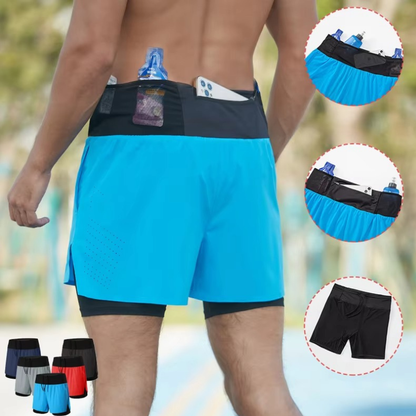 DROMO - Pantaloncino Running 2-in-1 con Tasche Multifunzionali